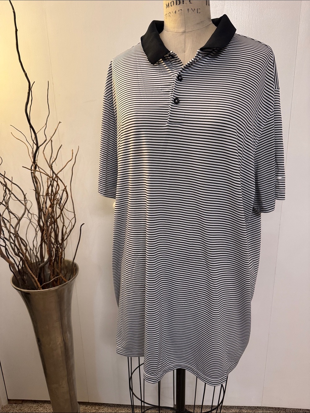 Nike Black and White Striped Polo